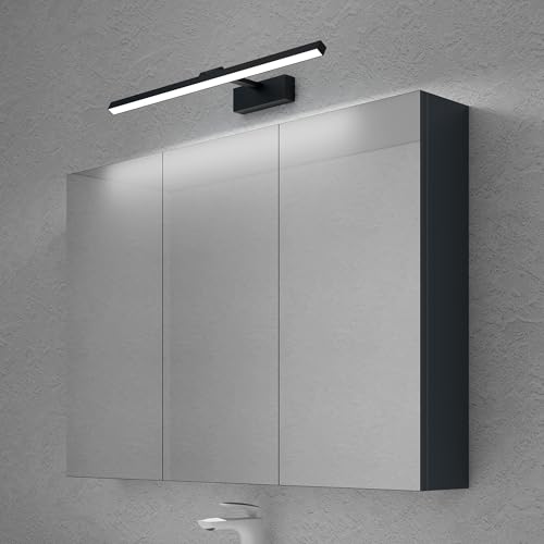 doporro Spiegelschrank Wandschrank in matt Anthrazit 100x70 cm Hängeschrank Aufbewahrungsschrank mit LED Spiegelbeleuchtung 60cm (Sandschwarz) Strahlenschön von doporro