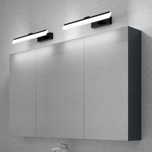 doporro Spiegelschrank Wandschrank in matt Anthrazit 120x70 cm Hängeschrank Aufbewahrungsschrank mit LED Spiegelbeleuchtung 40 * 2 (Sandschwarz) Strahlenschön von doporro