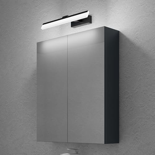 doporro Spiegelschrank Wandschrank in matt Anthrazit 60x70 cm Hängeschrank Aufbewahrungsschrank mit LED Spiegelbeleuchtung 40cm (Sandschwarz) Luxaris von doporro