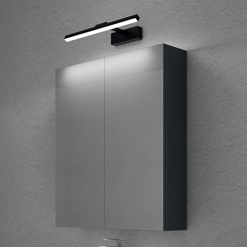 doporro Spiegelschrank Wandschrank in matt Anthrazit 60x70 cm Hängeschrank Aufbewahrungsschrank mit LED Spiegelbeleuchtung 40cm (Sandschwarz) Strahlenschön von doporro