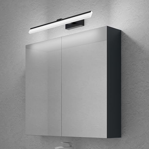 doporro Spiegelschrank Wandschrank in matt Anthrazit 80x70 cm Hängeschrank Aufbewahrungsschrank mit LED Spiegelbeleuchtung 60cm (Sandschwarz) Luxaris von doporro