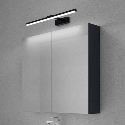 doporro Spiegelschrank Wandschrank in matt Anthrazit 80x70 cm Hängeschrank Aufbewahrungsschrank mit LED Spiegelbeleuchtung 60cm (Sandschwarz) Strahlenschön von doporro