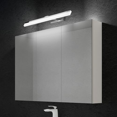 doporro Spiegelschrank Wandschrank in matt weiß 100x70 cm Hängeschrank Aufbewahrungsschrank mit LED Spiegelbeleuchtung 60cm (Chrom) Strahlenschön von doporro