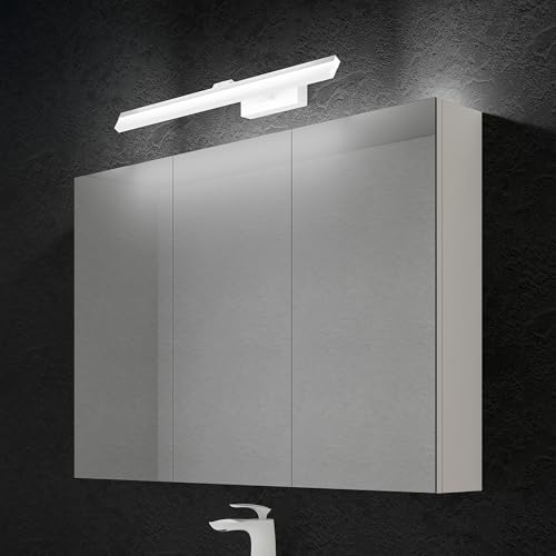 doporro Spiegelschrank Wandschrank in matt weiß 100x70 cm Hängeschrank Aufbewahrungsschrank mit LED Spiegelbeleuchtung 60cm (Sandweiß) Luxaris von doporro