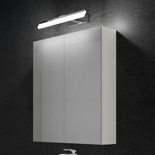 doporro Spiegelschrank Wandschrank in matt weiß 60x70 cm Hängeschrank Aufbewahrungsschrank mit LED Spiegelbeleuchtung 40cm (Chrom) Luxaris von doporro