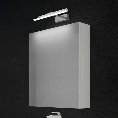 doporro Spiegelschrank Wandschrank in matt weiß 60x70 cm Hängeschrank Aufbewahrungsschrank mit LED Spiegelbeleuchtung 40cm (Chrom) Strahlenschön von doporro