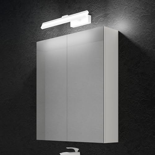 doporro Spiegelschrank Wandschrank in matt weiß 60x70 cm Hängeschrank Aufbewahrungsschrank mit LED Spiegelbeleuchtung 40cm (Sandweiß) Luxaris von doporro