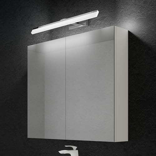 doporro Spiegelschrank Wandschrank in matt weiß 80x70 cm Hängeschrank Aufbewahrungsschrank mit LED Spiegelbeleuchtung 60cm (Chrom) Luxaris von doporro