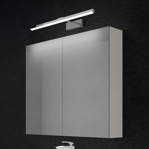 doporro Spiegelschrank Wandschrank in matt weiß 80x70 cm Hängeschrank Aufbewahrungsschrank mit LED Spiegelbeleuchtung 60cm (Chrom) Strahlenschön von doporro