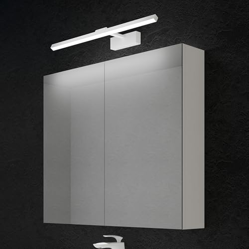 doporro Spiegelschrank Wandschrank in matt weiß 80x70 cm Hängeschrank Aufbewahrungsschrank mit LED Spiegelbeleuchtung 60cm (Sandweiß) Strahlenschön von doporro