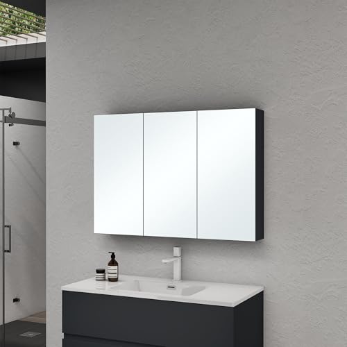 doporro Spiegelschrank Wandschrank mit Spiegel in matt Anthrazit 100x70 cm Hängeschrank Aufbewahrungsschrank für Badezimmer 3 Türen mit verstellbarem Regalbrett Spiegelschrank 02 von doporro