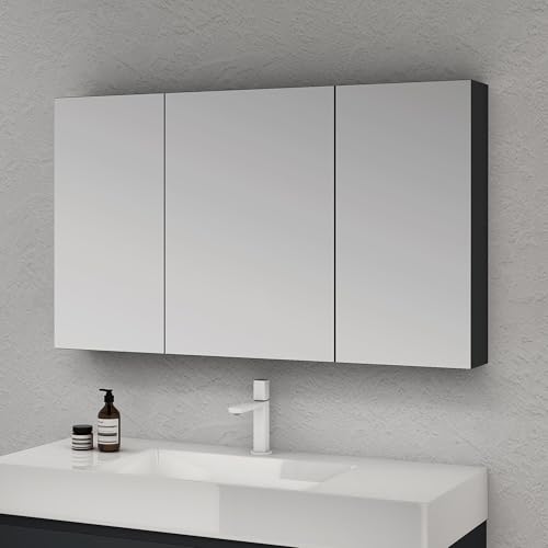 doporro Spiegelschrank Wandschrank mit Spiegel in matt Anthrazit 120x70 cm Hängeschrank Aufbewahrungsschrank für Badezimmer 3 Türen mit verstellbarem Regalbrett Spiegelschrank 02 von doporro
