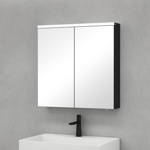 doporro Spiegelschrank Wandspiegel mit LED-Beleuchtung BxTxH 70x15x70 cm Hängeschrank für Badezimmer Matt Anthrazit Spiegelschrank03 von doporro