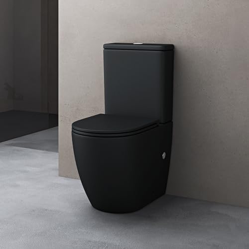 doporro Stand-WC mit Spülkasten komplett S179T schwarz matt inkl. Softclose Absenkautomatik 36x63x82cm Toilette schwarz matt spülrandlos von doporro