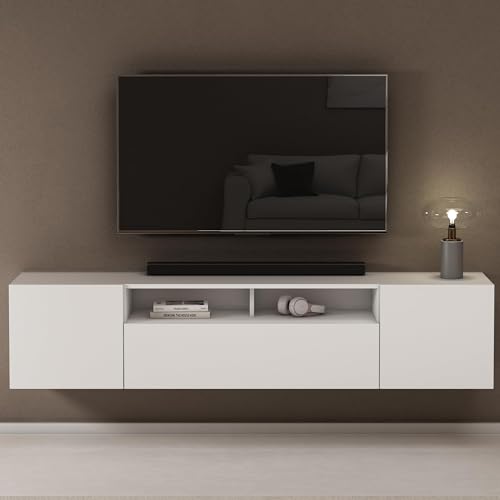 doporro TV Lowboard TV-Schrank Fernsehschrank 180cm in matt Weiß Hängend oder Stehend Fernsehtisch, TV-Regal für Fernseher Fernsehschrank03 von doporro