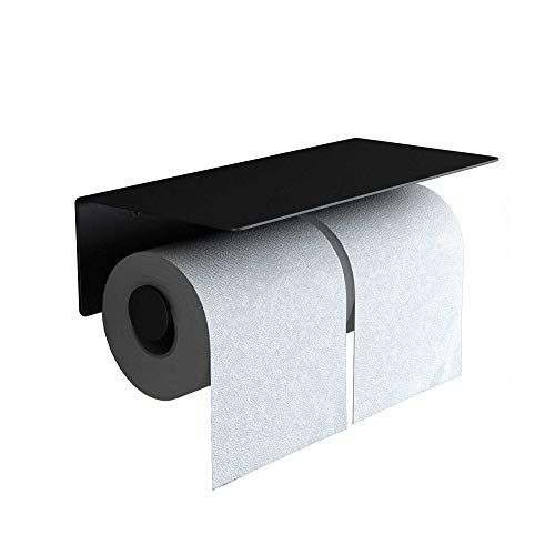 doporro WC-Papierhalter doppelt Schwarz matt aus Edelstahl Papierrollenhalter mit Ablage Wandmontage von doporro