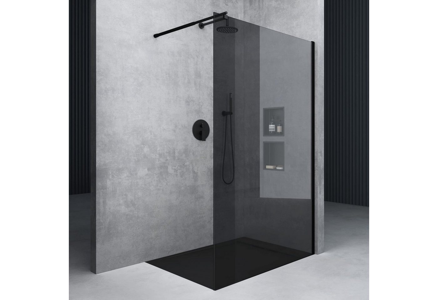 doporro Walk-in-Dusche Duschwand BremenVG Schwarz Stabilisator ESG-Glas Nanobeschichtung, Einscheibensicherheitsglas von doporro