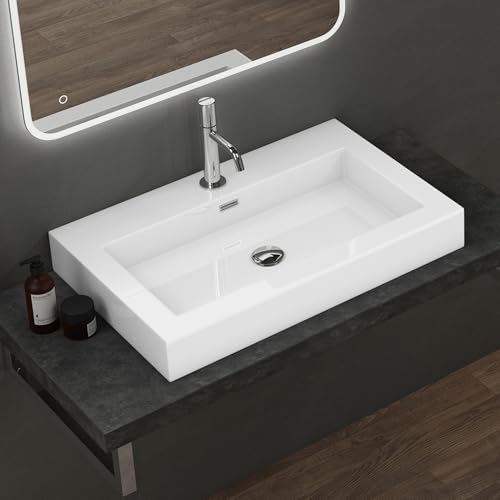 doporro Waschbecken 73x48x10cm Aufsatzwaschbecken Weiß aus mineralguss Gussmarmor Waschtisch Colossum18 von doporro