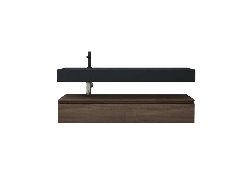 doporro Waschbeckenunterschrank Badmöbel Set Holzstruktur Schubladen Unterschrank Soft-Close MDF UP von doporro