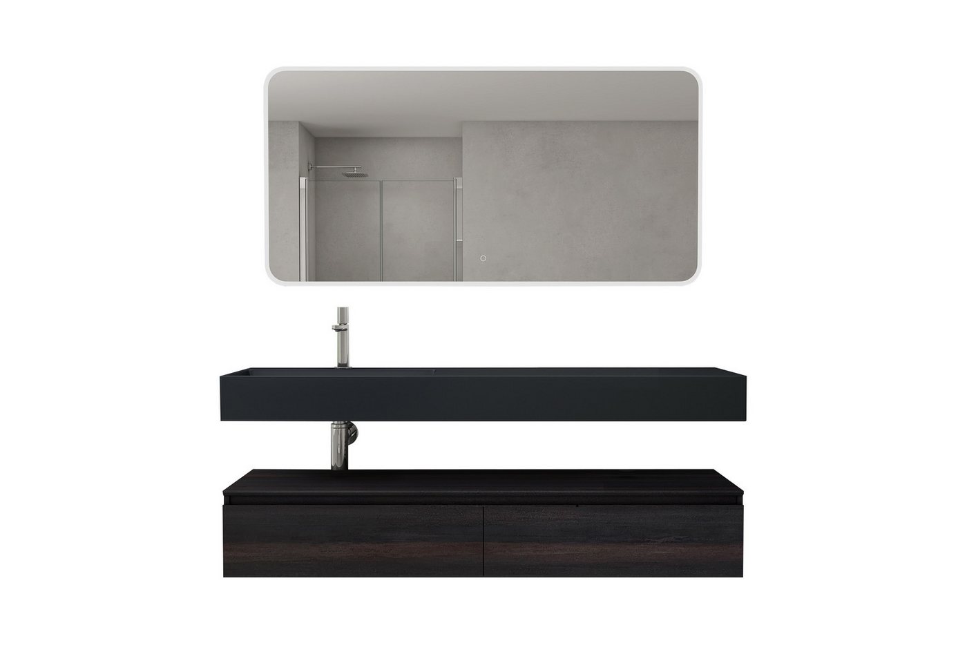 doporro Waschbeckenunterschrank Badmöbel Set Holzstruktur Schubladen Unterschrank Soft-Close MDF UP von doporro