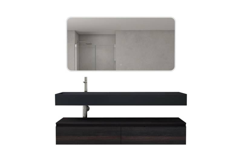 doporro Waschbeckenunterschrank Badmöbel Set Holzstruktur Schubladen Unterschrank Soft-Close MDF UP von doporro