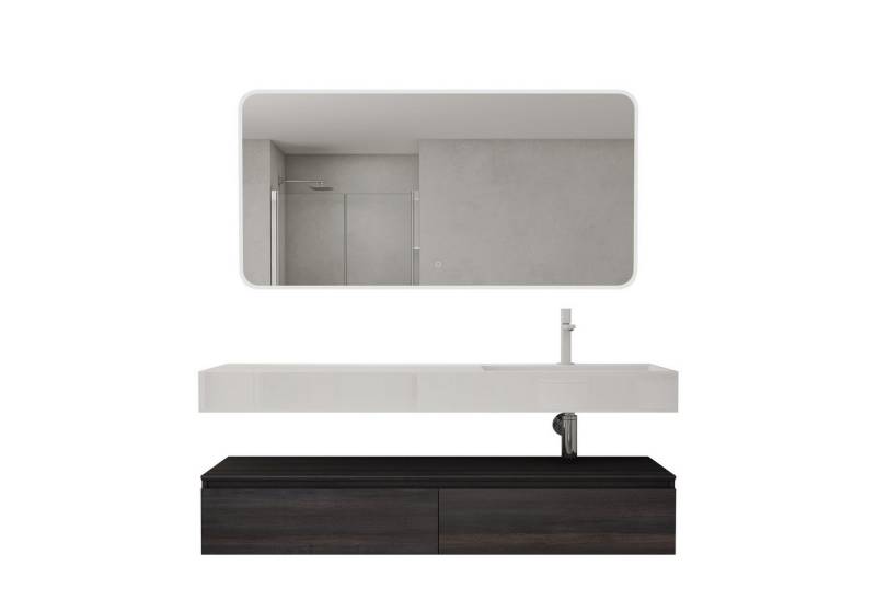 doporro Waschbeckenunterschrank Badmöbel Set Holzstruktur Schubladen Unterschrank Soft-Close MDF UP von doporro