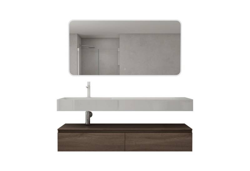 doporro Waschbeckenunterschrank Badmöbel Set Holzstruktur Schubladen Unterschrank Soft-Close MDF UP von doporro