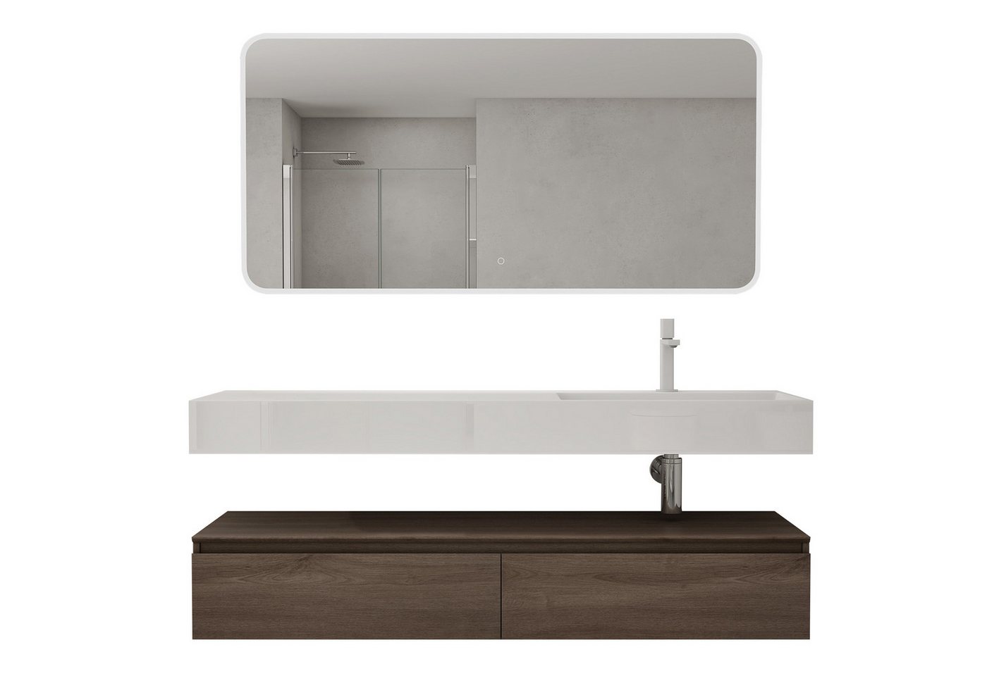doporro Waschbeckenunterschrank Badmöbel Set Holzstruktur Schubladen Unterschrank Soft-Close MDF UP von doporro