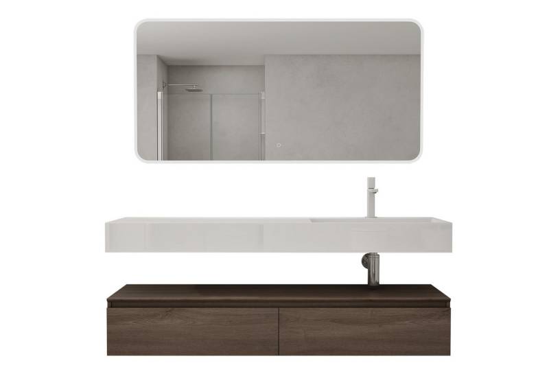 doporro Waschbeckenunterschrank Badmöbel Set Holzstruktur Schubladen Unterschrank Soft-Close MDF UP von doporro