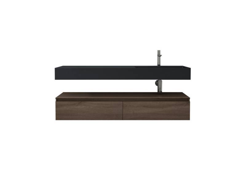 doporro Waschbeckenunterschrank Badmöbel Set Holzstruktur Schubladen Unterschrank Soft-Close MDF UP von doporro