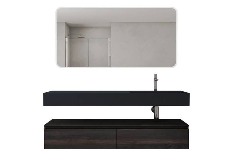 doporro Waschbeckenunterschrank Badmöbel Set Holzstruktur Schubladen Unterschrank Soft-Close MDF UP von doporro