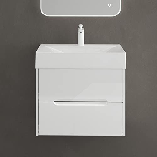 doporro Waschbeckenunterschrank Waschtisch mit Unterschrank Wandmontage länzend weiß, BTH: 60x48x56 cm, inkl. Mineralguss-Waschbecken Yoga von doporro