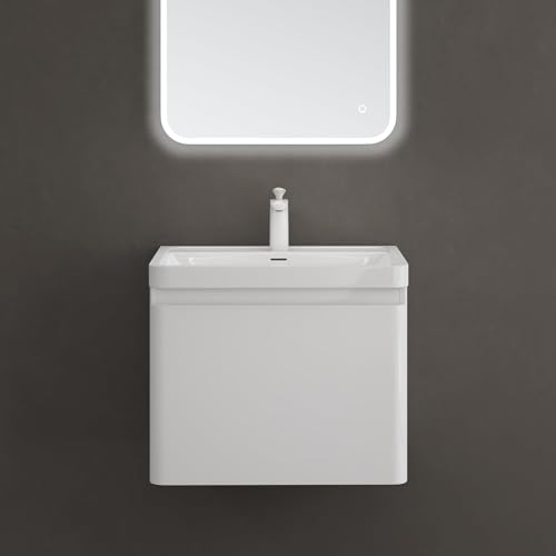 doporro Waschbeckenunterschrank Waschtisch mit Unterschrank Wandmontage in glänzend weiß, BTH: 60x42x50 cm, inkl. Mineralguss-Waschbecken Ancona von doporro