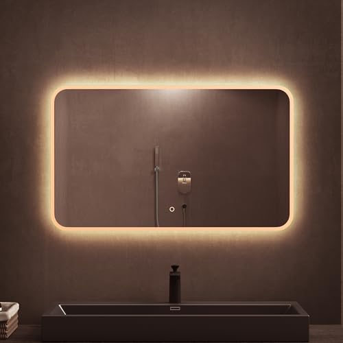 dopporo LED Badspiegel 100x60cm Badzimmerspiegel mit Beleuchtung Spiegel mit runden Ecken Wandspiegel mit Touch Schalter Memory Funktion 2700-6500K LED-Spiegel-03 von doporro