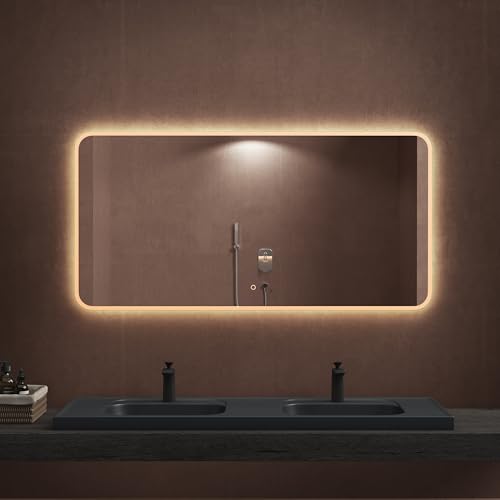 dopporo LED Badspiegel 140x70cm Badzimmerspiegel mit Beleuchtung Spiegel mit runden Ecken Wandspiegel mit Touch Schalter Memory Funktion 2700-6500K LED-Spiegel-03 von doporro