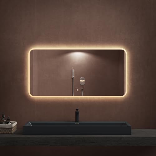 dopporo LED Badspiegel 60x120cm Badzimmerspiegel mit Beleuchtung Spiegel mit runden Ecken Wandspiegel mit Touch Schalter Memory Funktion 2700-6500K LED-Spiegel-03 von doporro