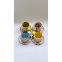 Handgemachte Steinzeug Espresso Tassen Set 5Oz Kaffeebecher Und Untertasse Handgemachte Steinzeug Espresso Tassen Set 5Oz Kaffeebecher Und Untertasse von doppiocotto