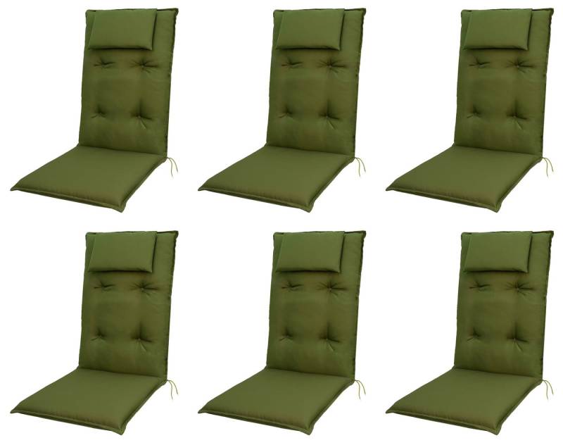 doppler® Hochlehnerauflage 6 er Set 7836 grün Gartenstuhl Auflagen Kissen Polster für Hochlehner, (Spar-Set, 6 St., 6 Auflagen), UV-beständig für Hochlehner-Stühle mit abnehmbaren Kopfkissen von doppler®
