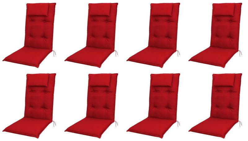 doppler® Hochlehnerauflage 8 er Set 8833 rot Gartenstuhl Auflagen Kissen Polster für Hochlehner, (Spar-Set, 8 St., 8 Auflagen), UV-beständig für Hochlehner-Stühle mit abnehmbaren Kopfkissen von doppler®