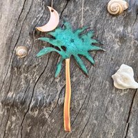 Palm Tree & Mond Kupfer Grünspan Weihnachtsverzierung - Handgefertigt in The Copper State | Arizona Usa Dos Damas Designs von dosdamasdesigns