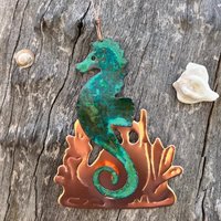 Seepferdchen Seepferdchen Korallenriff Kupfer Grünspan Weihnachtsverzierung - Handgefertigt in The Copper State | Arizona Usa Dos Damas Designs von dosdamasdesigns