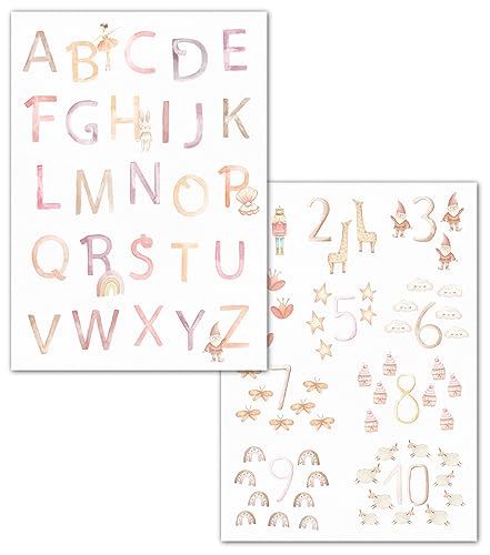 double critical Lemmami Papeterie ABC und Zahlen Poster für Kinder DIN A4 Kinderzimmer Mächen Buchstaben Zahlen Babyzimmer Lernposter von double critical