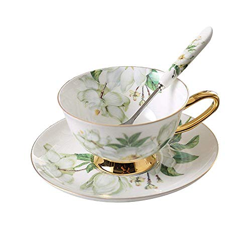 ufengke-ts Porzellan Keramik Tee-Tasse Kaffeetassen mit Untertassen, Kamelie, Weiß Und Grün von ufengke