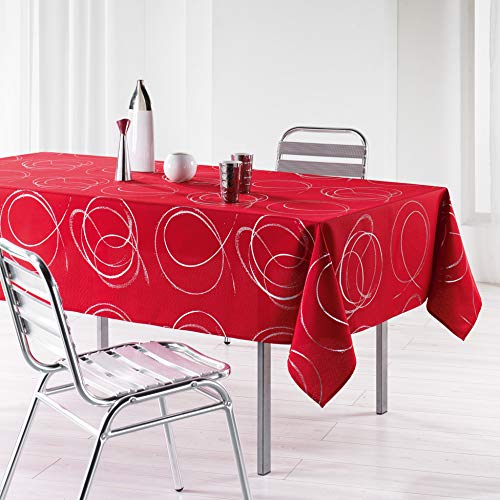 Douceur d'Intérieur Bully Tischdecke, rechteckig (150 x 300 cm), Rot, Polyester mit Metallic-Druck von Douceur d'Intérieur