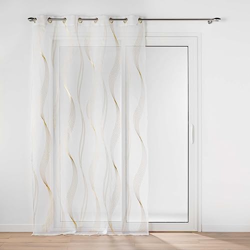 Douceur d'Intérieur Elona Ösenvorhang, durchscheinend (140 x 280 cm), Gold, metallisch bedruckter Sablé-Voile von Douceur d'Intérieur