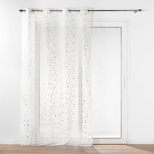 Douceur d'Intérieur Floressia Ösenvorhang, durchscheinend (140 x 280 cm), Gold, metallisch bedruckter Sablé-Voile von Douceur d'Intérieur