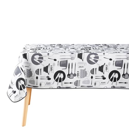 Douceur d'Intérieur Kitchen Tischdecke, rechteckig (150 x 240 cm), Weiß, bedrucktes Polyester von Douceur d'Intérieur