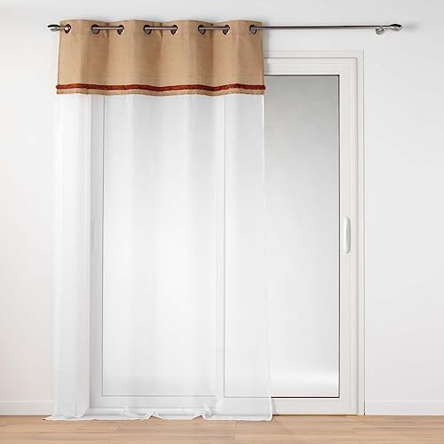 Douceur d'Intérieur Malory Ösenvorhang, durchscheinend (140 x 240 cm), Terrakotta, Sablé-Voile mit Jute-Oberseite und Fransen von Douceur d'Intérieur