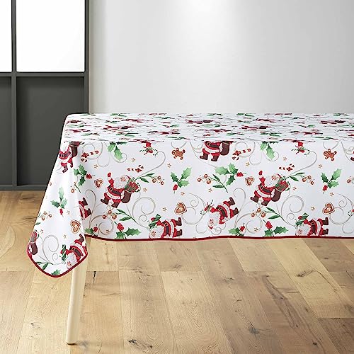 douceur d'intérieur Pere Noel Tischdecke, rechteckig (150 x 300 cm), Weiß, bedrucktes Polyester von Douceur d'Intérieur