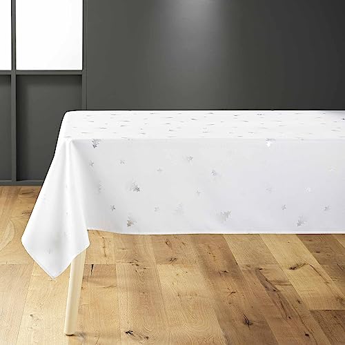 douceur d'intérieur Sapin Tischdecke, rechteckig (150 x 240 cm), Weiß/Silber, metallisch bedrucktes Polyester von Douceur d'Intérieur